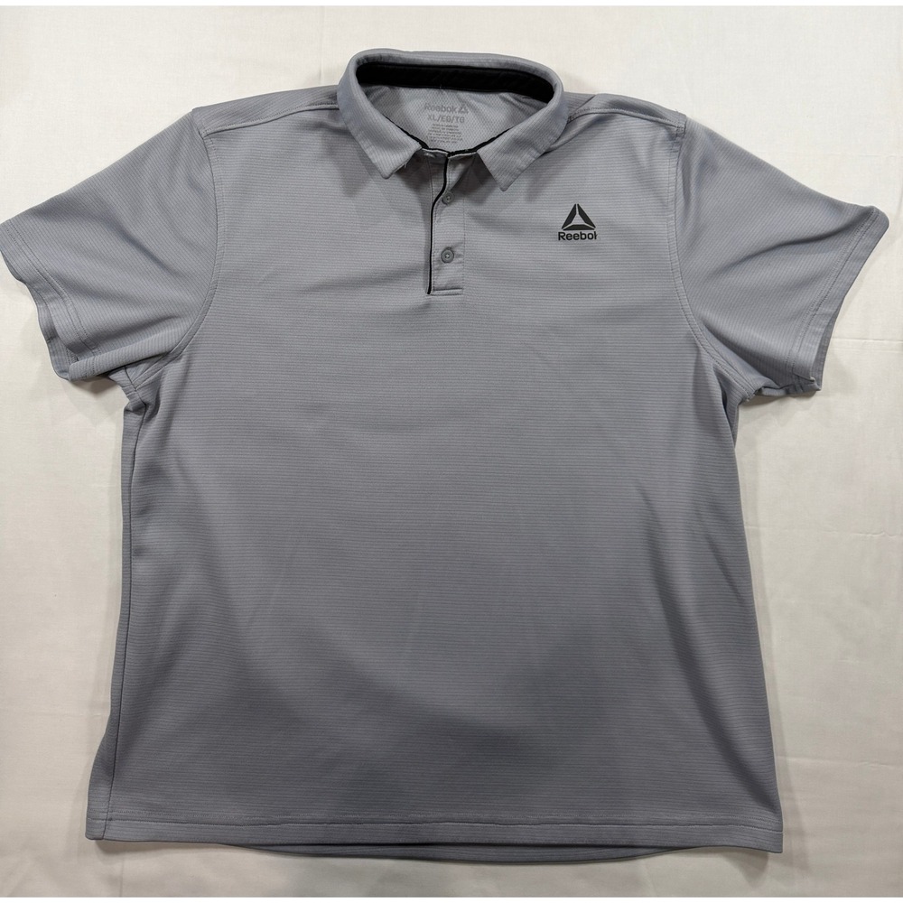 Reebok Mens XL Gray Short Sleeve Performance Polo Shirt Golf Athletic Logo